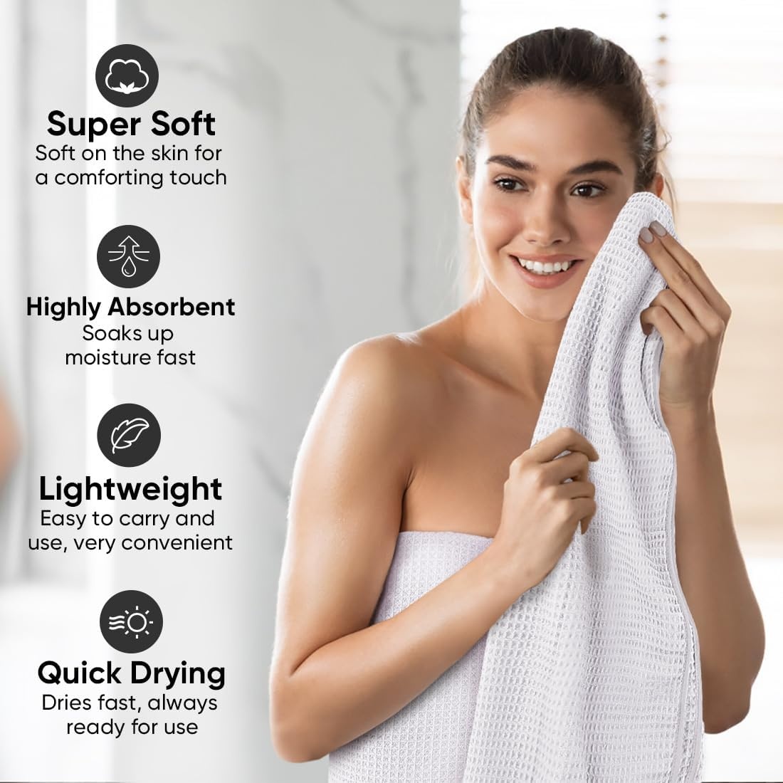image:imageHOMEXCEL Bath Towels 2PK Microfiber Ultra Soft Bathroom Towel 27x54 inWhite