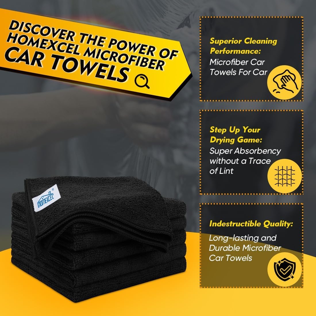 image:imageHOMEXCEL Car Drying Towel 36x 24 Microfiber Towels for Cars Trucks SUVBlack