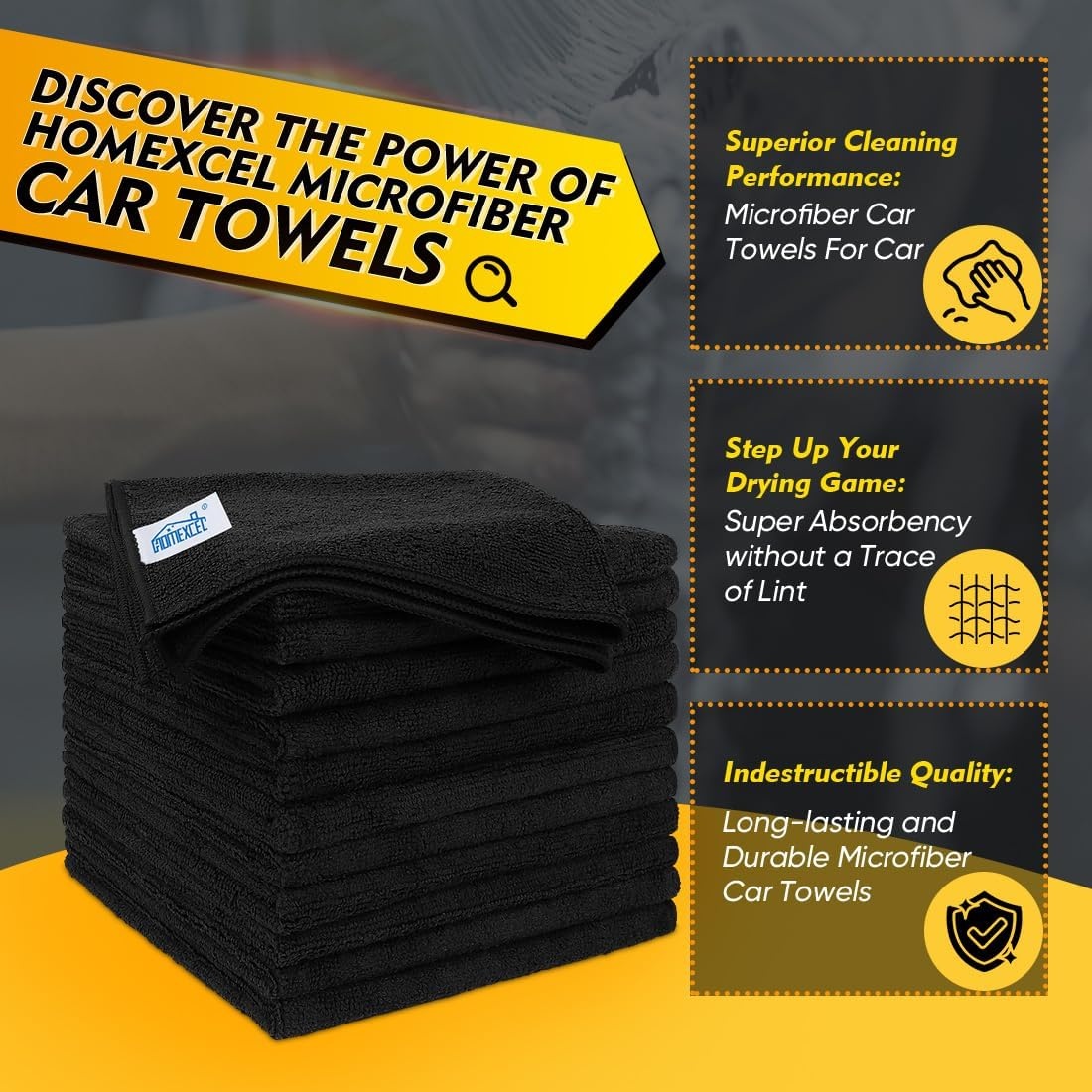 image:imageHOMEXCEL Car Drying Towel 36x 24 Microfiber Towels for Cars Trucks SUVBlack