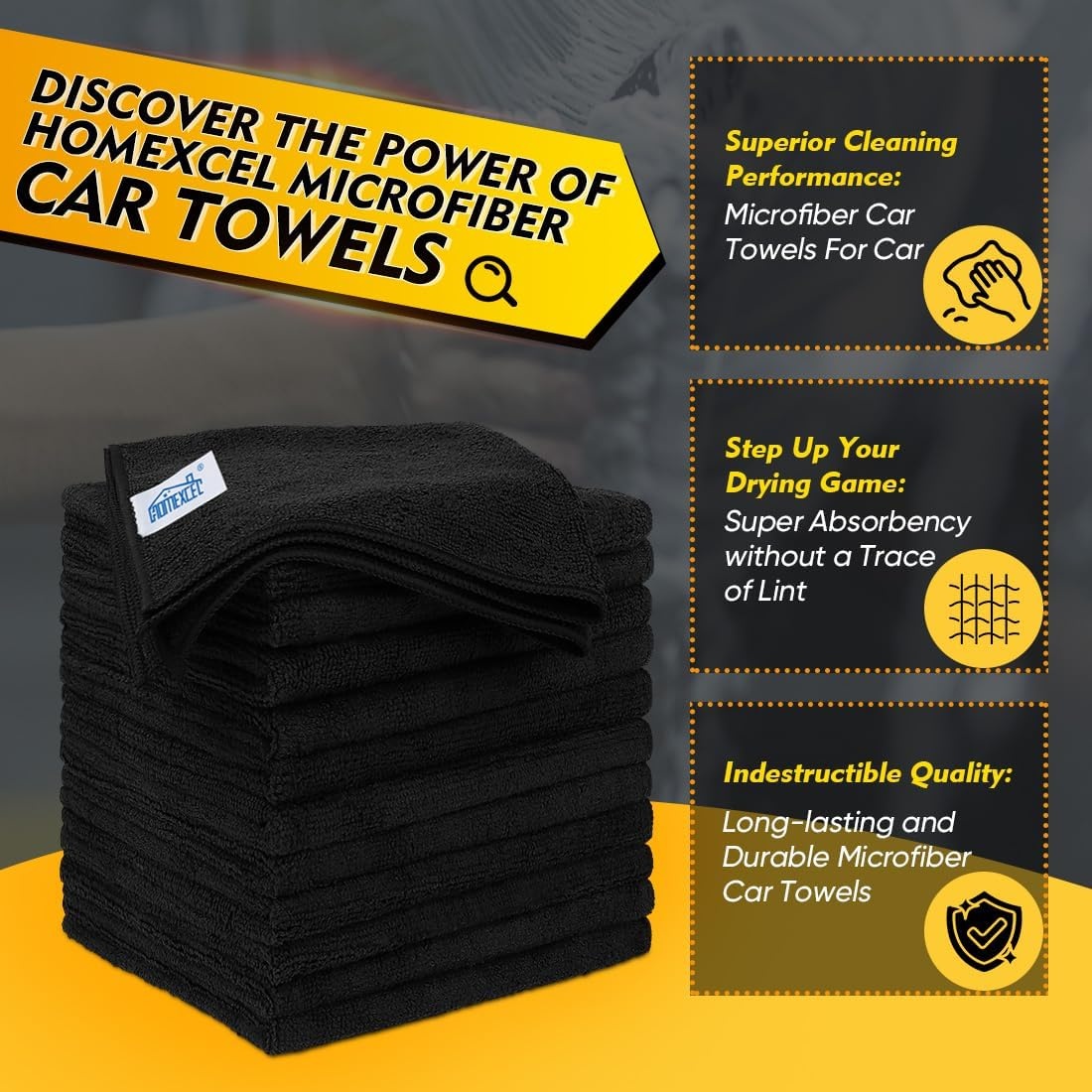 image:imageHOMEXCEL Car Drying Towel 36x 24 Microfiber Towels for Cars Trucks SUVBlack
