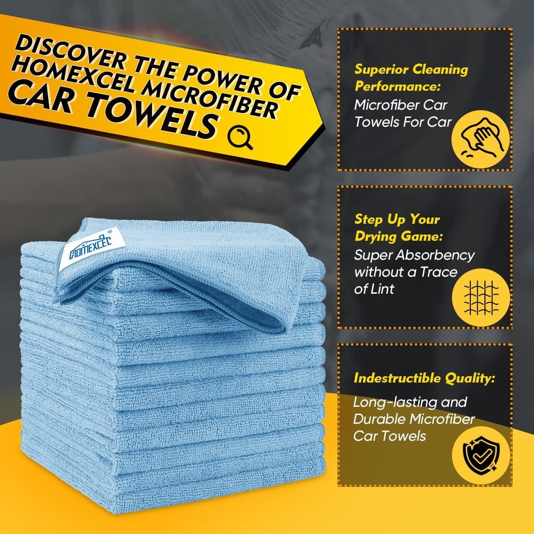 image:imageHOMEXCEL Car Drying Towel 36x 24 Microfiber Towels for Cars Trucks SUVBlue