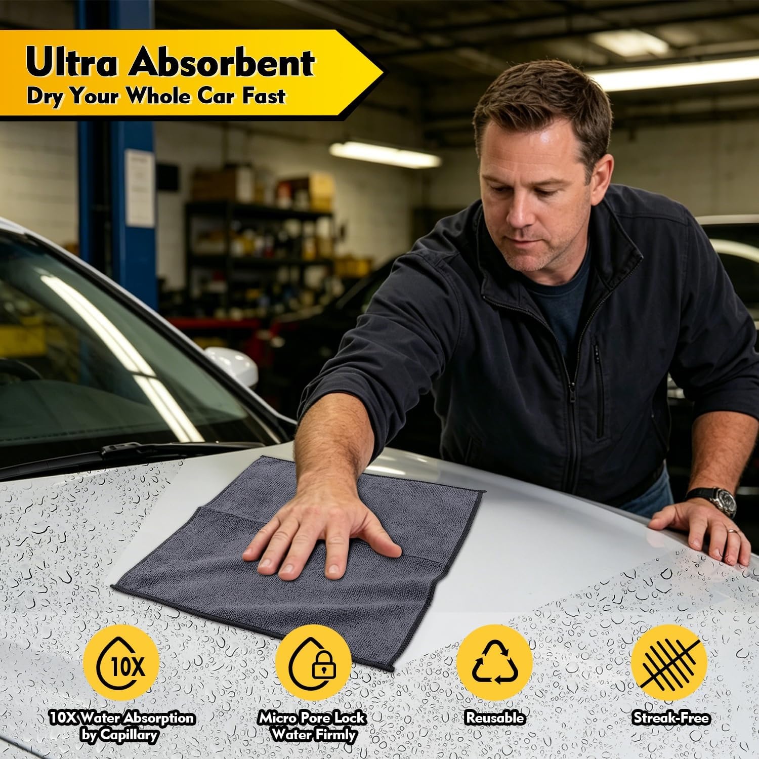 image:imageHOMEXCEL Car Drying Towel 36x 24 Microfiber Towels for Cars Trucks SUVGrey