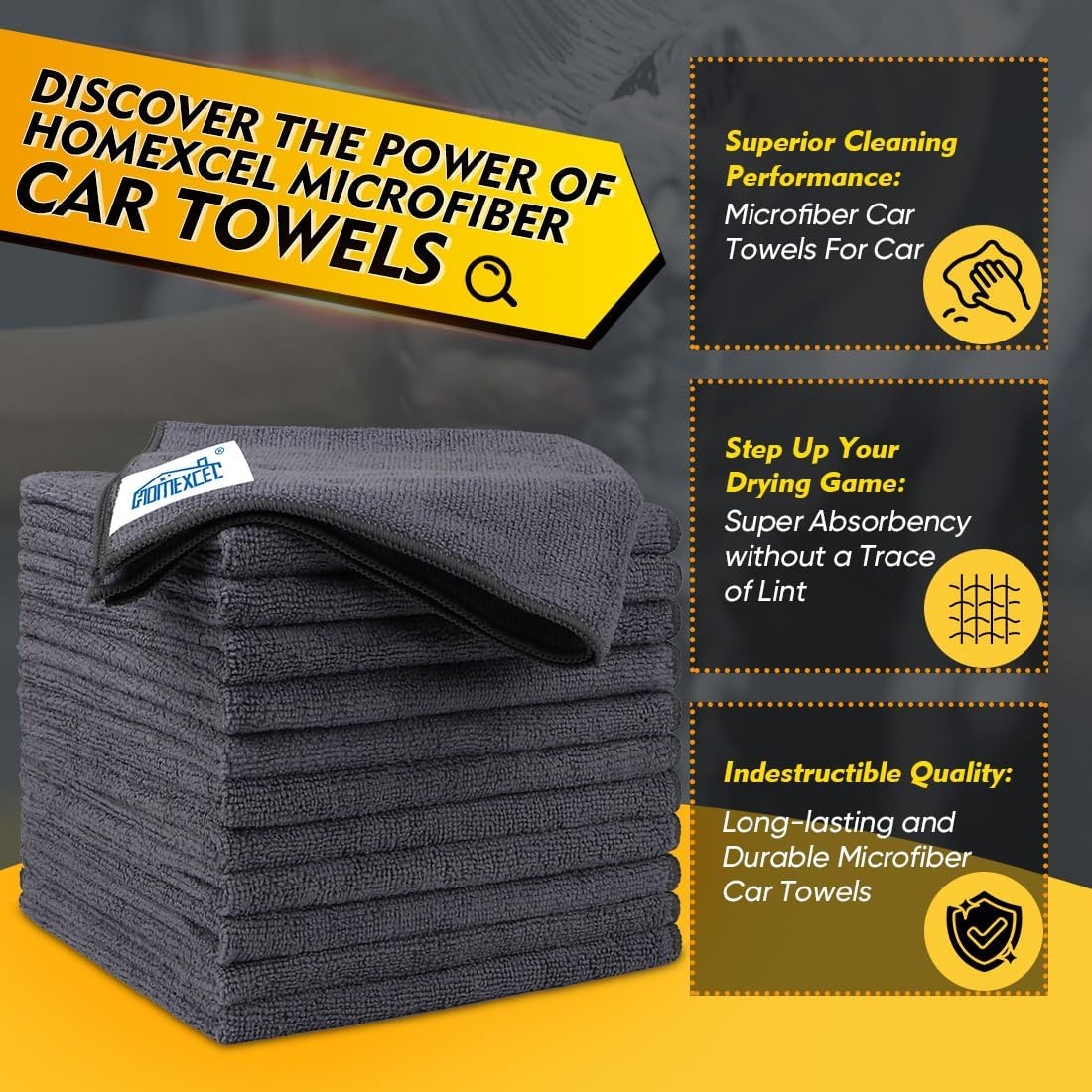 image:imageHOMEXCEL Car Drying Towel 36x 24 Microfiber Towels for Cars Trucks SUVGrey