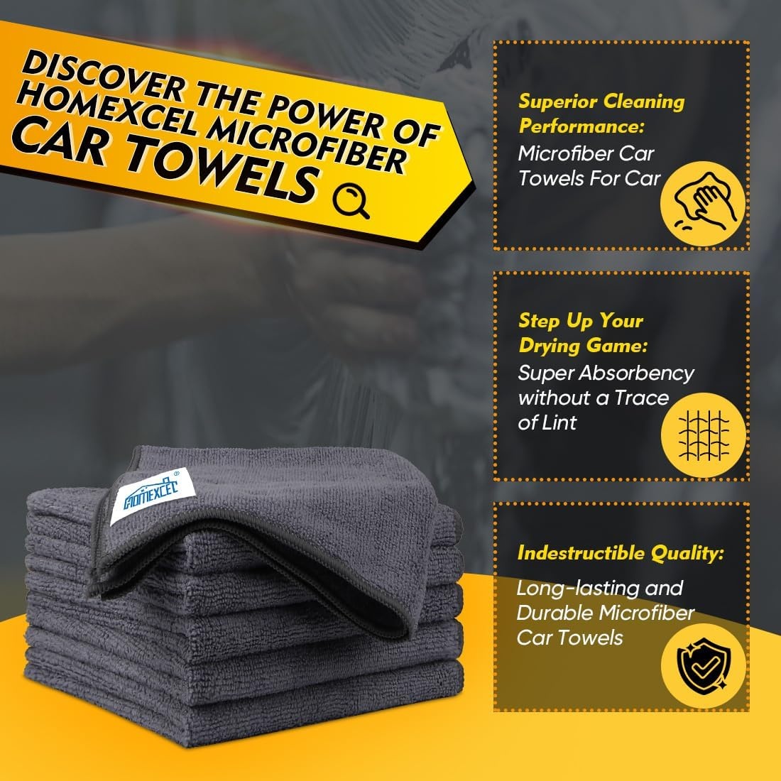 image:imageHOMEXCEL Car Drying Towel 36x 24 Microfiber Towels for Cars Trucks SUVGrey