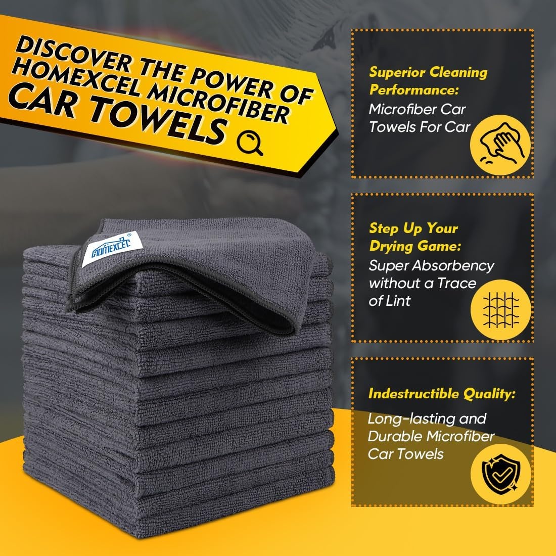 image:imageHOMEXCEL Car Drying Towel 36x 24 Microfiber Towels for Cars Trucks SUVGrey
