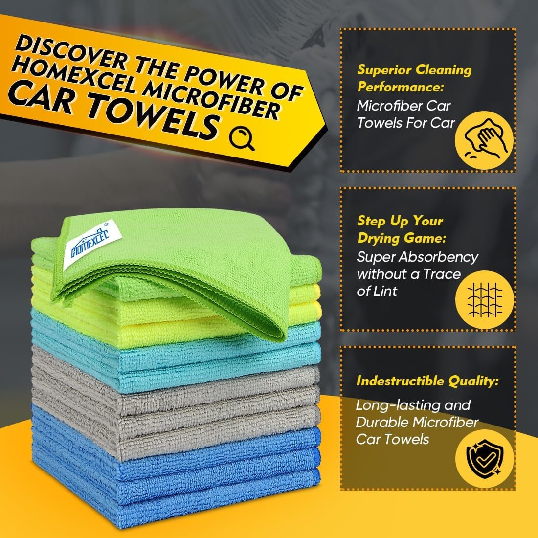 image:imageHOMEXCEL Car Drying Towel 36x 24 Microfiber Towels for Cars Trucks SUVMulticolor