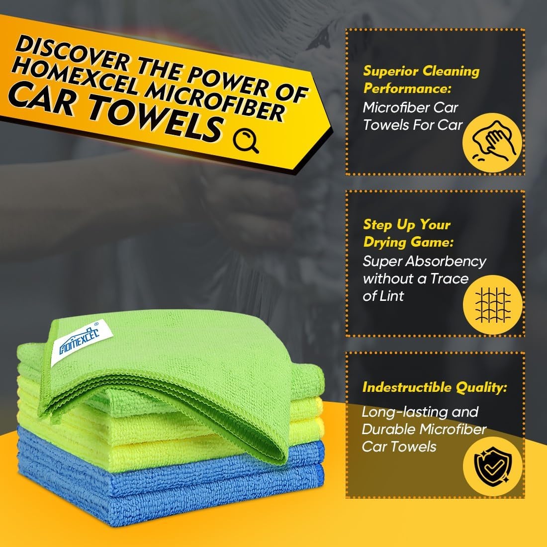 image:imageHOMEXCEL Car Drying Towel 36x 24 Microfiber Towels for Cars Trucks SUVMulticolor