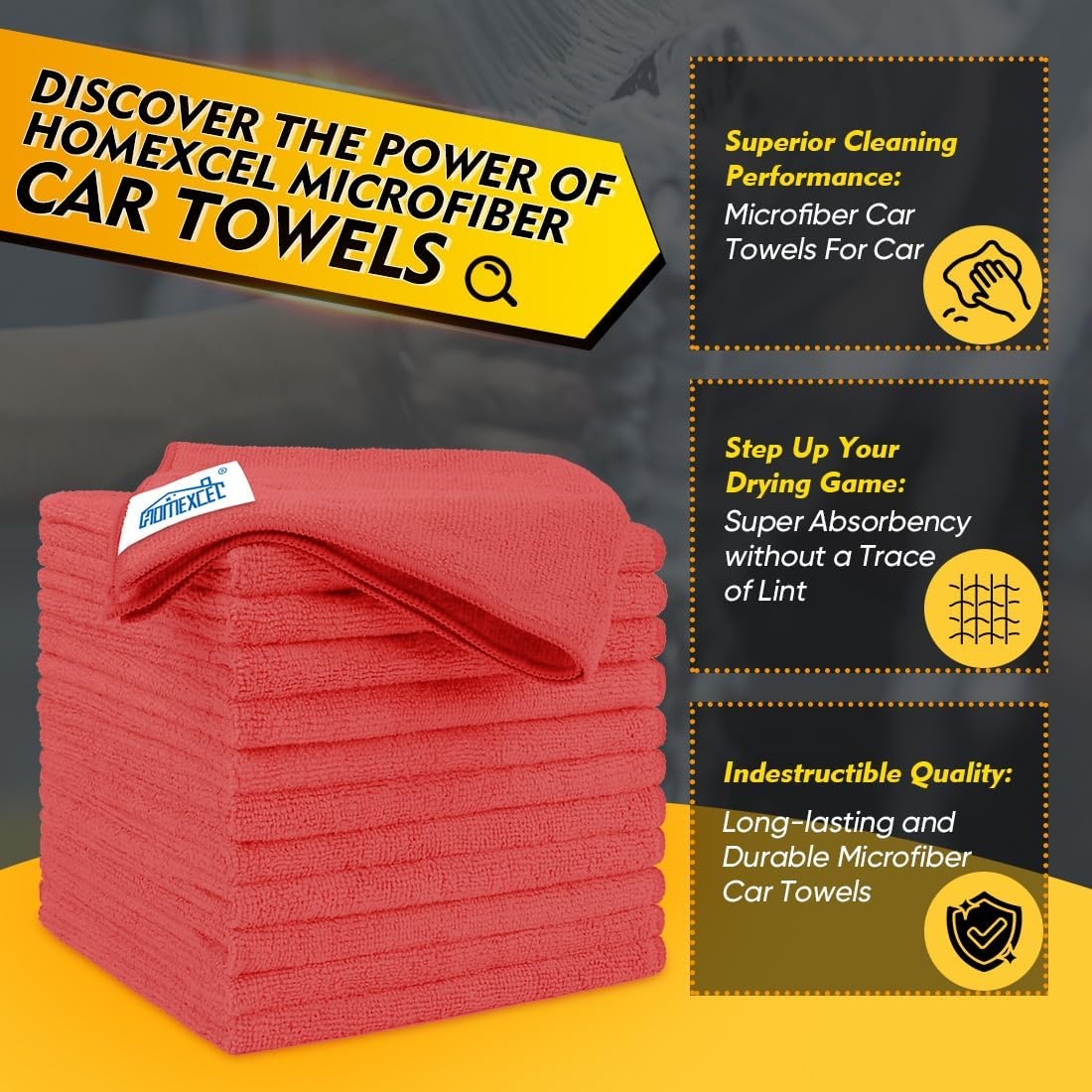 image:imageHOMEXCEL Car Drying Towel 36x 24 Microfiber Towels for Cars Trucks SUVRed