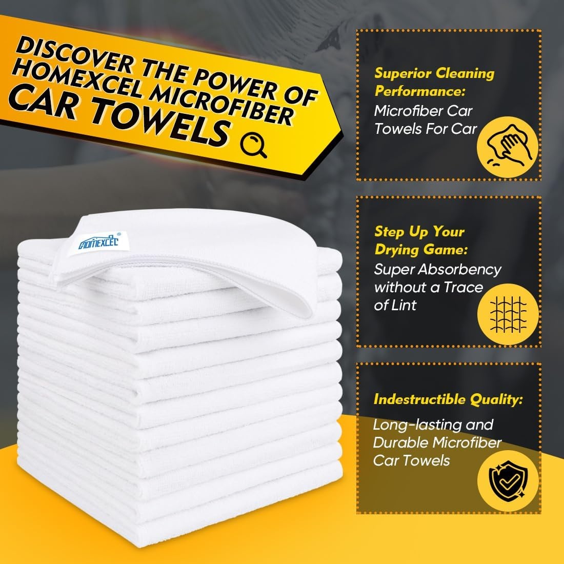image:imageHOMEXCEL Car Drying Towel 36x 24 Microfiber Towels for Cars Trucks SUVWhite