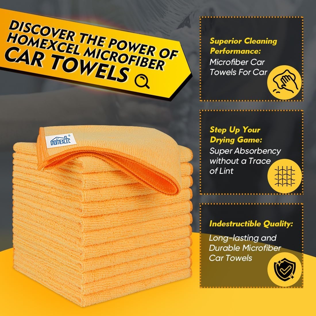 image:imageHOMEXCEL Car Drying Towel 36x 24 Microfiber Towels for Cars Trucks SUVYellow