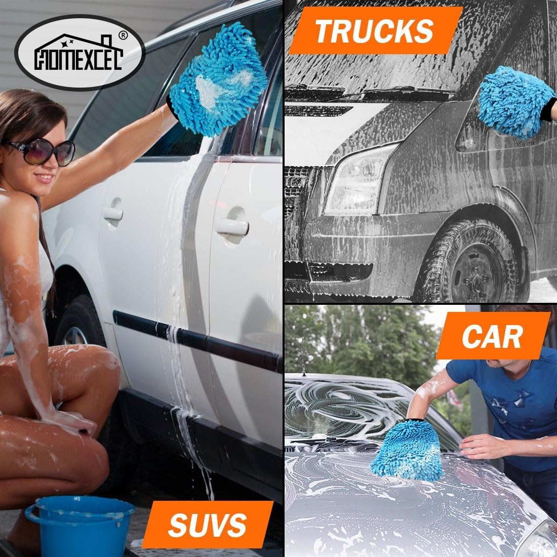 image:imageHOMEXCEL Car Wash Mitt Microfiber Washing Glove 102 x 67 2 PK BlueBlue