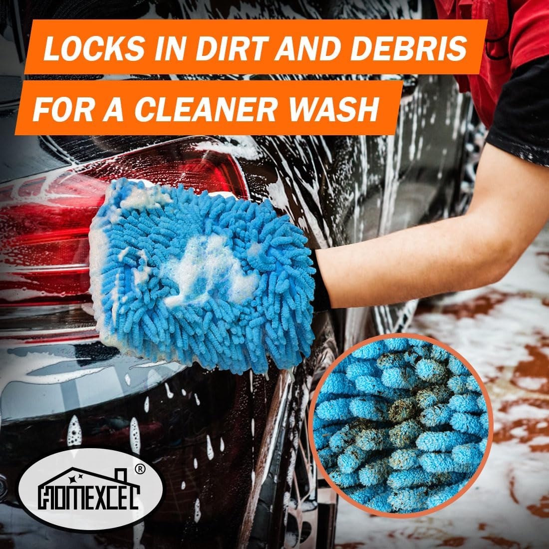 image:imageHOMEXCEL Car Wash Mitt Microfiber Washing Glove 102 x 67 2 PK BlueBlue