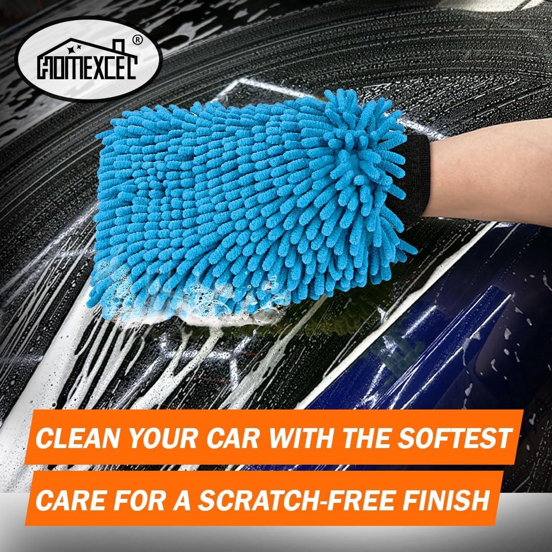image:imageHOMEXCEL Car Wash Mitt Microfiber Washing Glove 102 x 67 2 PK BlueBlue