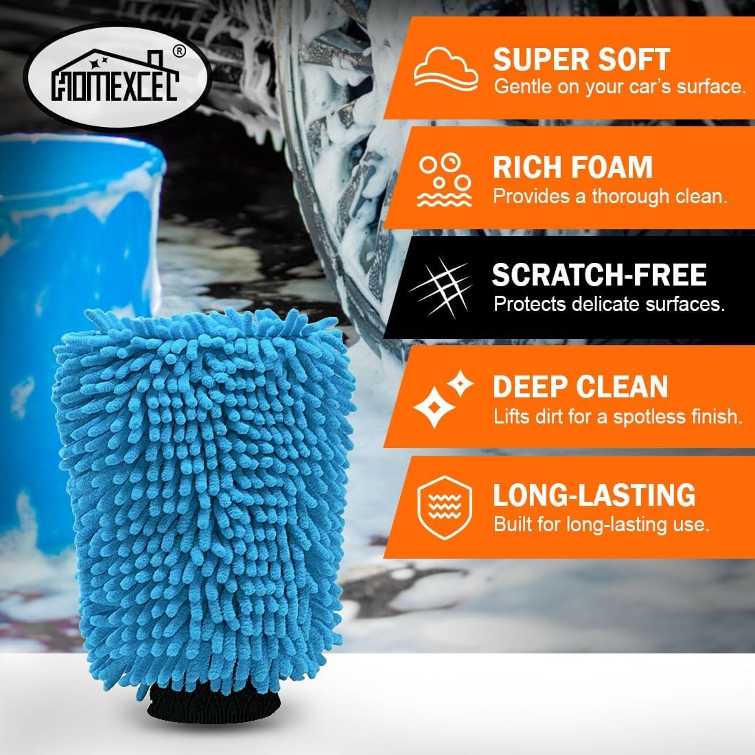 image:imageHOMEXCEL Car Wash Mitt Microfiber Washing Glove 102 x 67 2 PK BlueBlue