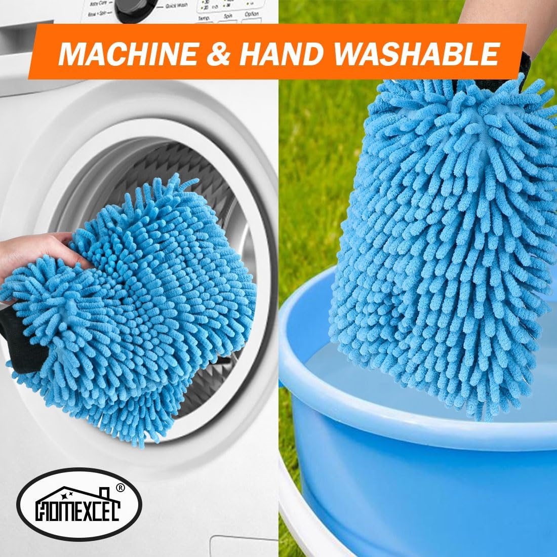 image:imageHOMEXCEL Car Wash Mitt Microfiber Washing Glove 102 x 67 2 PK BlueBlue