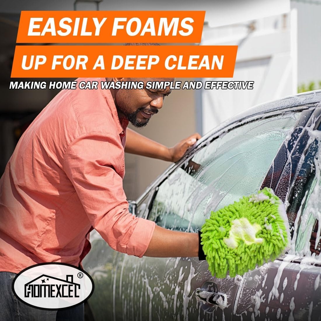 image:imageHOMEXCEL Car Wash Mitt Microfiber Washing Glove 102 x 67 2 PK BlueGreen