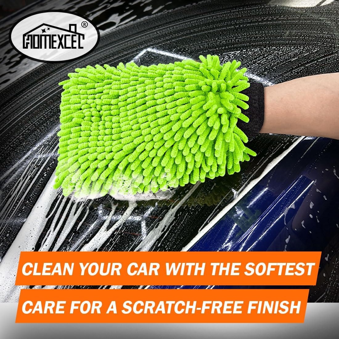 image:imageHOMEXCEL Car Wash Mitt Microfiber Washing Glove 102 x 67 2 PK BlueGreen