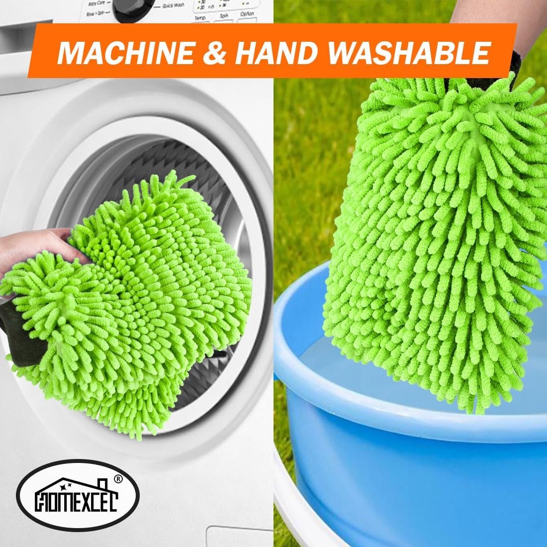 image:imageHOMEXCEL Car Wash Mitt Microfiber Washing Glove 102 x 67 2 PK BlueGreen