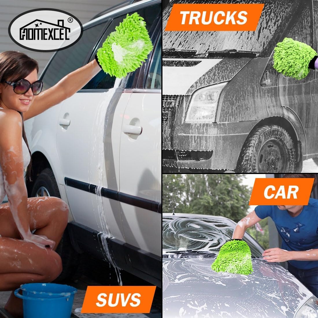 image:imageHOMEXCEL Car Wash Mitt Microfiber Washing Glove 102 x 67 2 PK BlueGreen