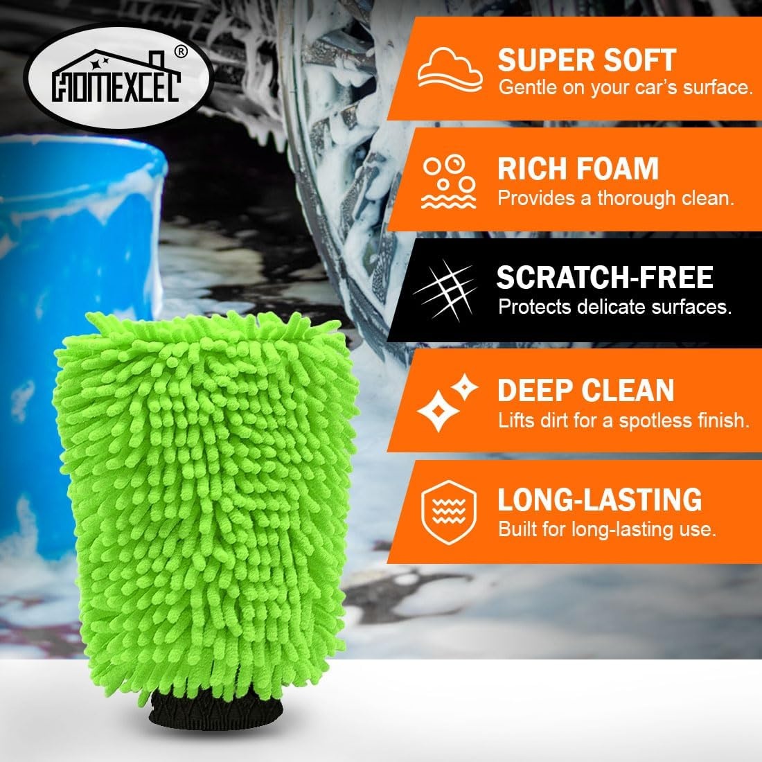 image:imageHOMEXCEL Car Wash Mitt Microfiber Washing Glove 102 x 67 2 PK BlueGreen