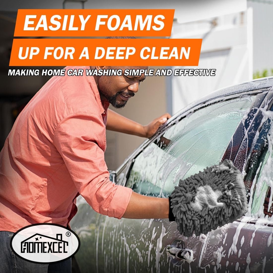 image:imageHOMEXCEL Car Wash Mitt Microfiber Washing Glove 102 x 67 2 PK BlueGrey