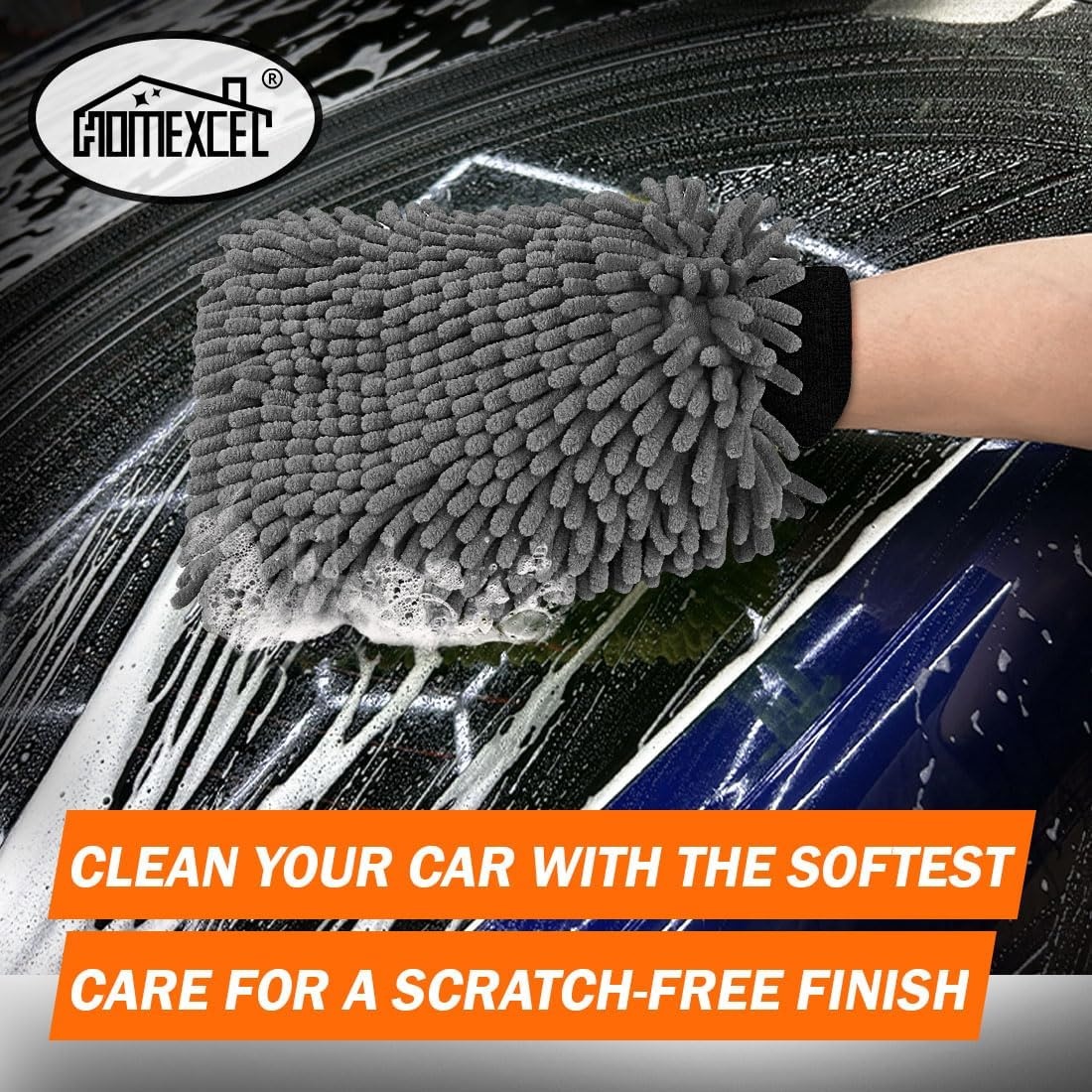 image:imageHOMEXCEL Car Wash Mitt Microfiber Washing Glove 102 x 67 2 PK BlueGrey