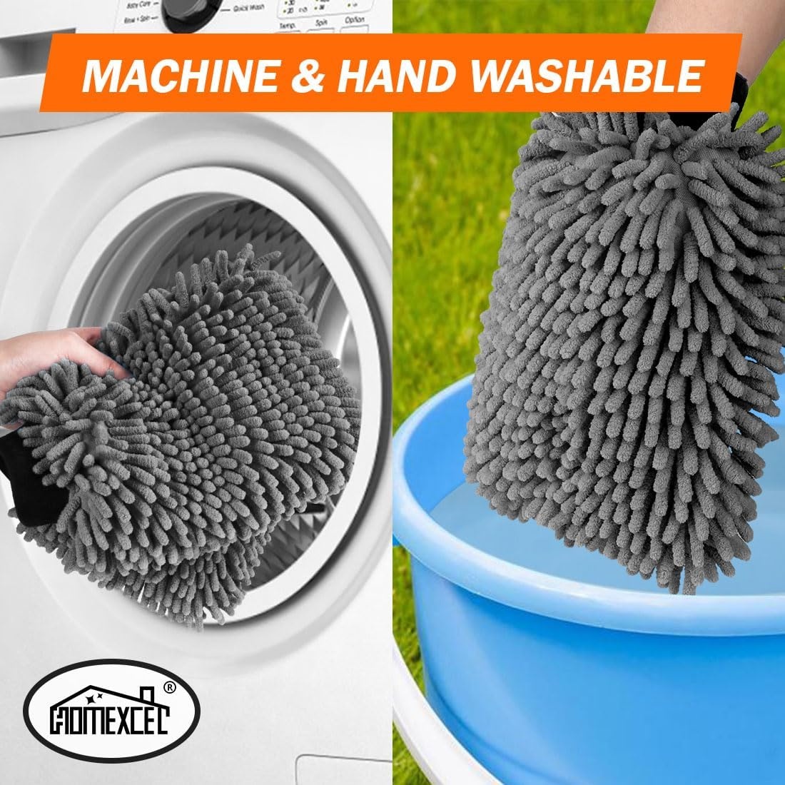 image:imageHOMEXCEL Car Wash Mitt Microfiber Washing Glove 102 x 67 2 PK BlueGrey