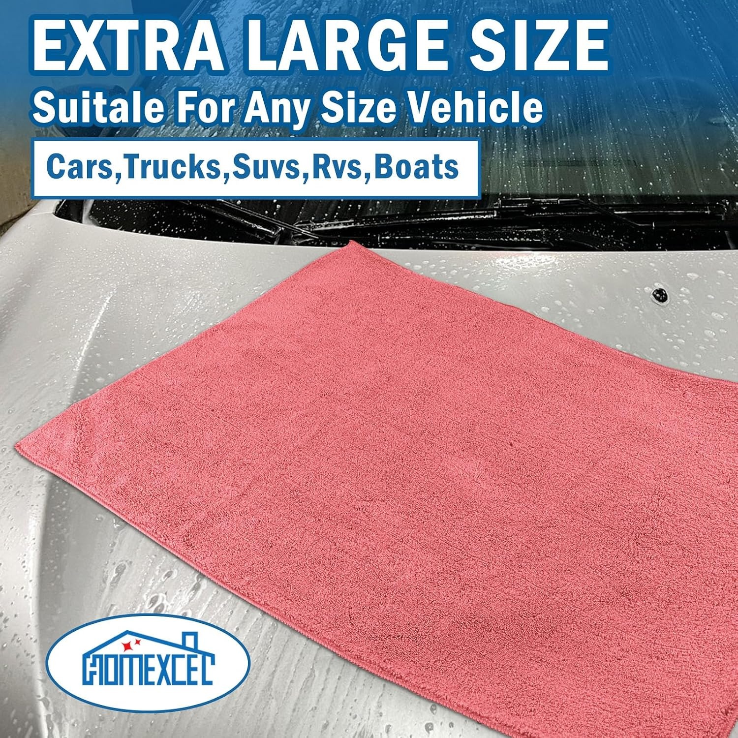 image:imageHOMEXCEL Professional Large Microfiber Car Drying Towels 2 Pack Lint Free Scratch Free Highly Absorbent Drying Towel for Cars SUVs RVs Trucks and Boats31 x 24GreyRed