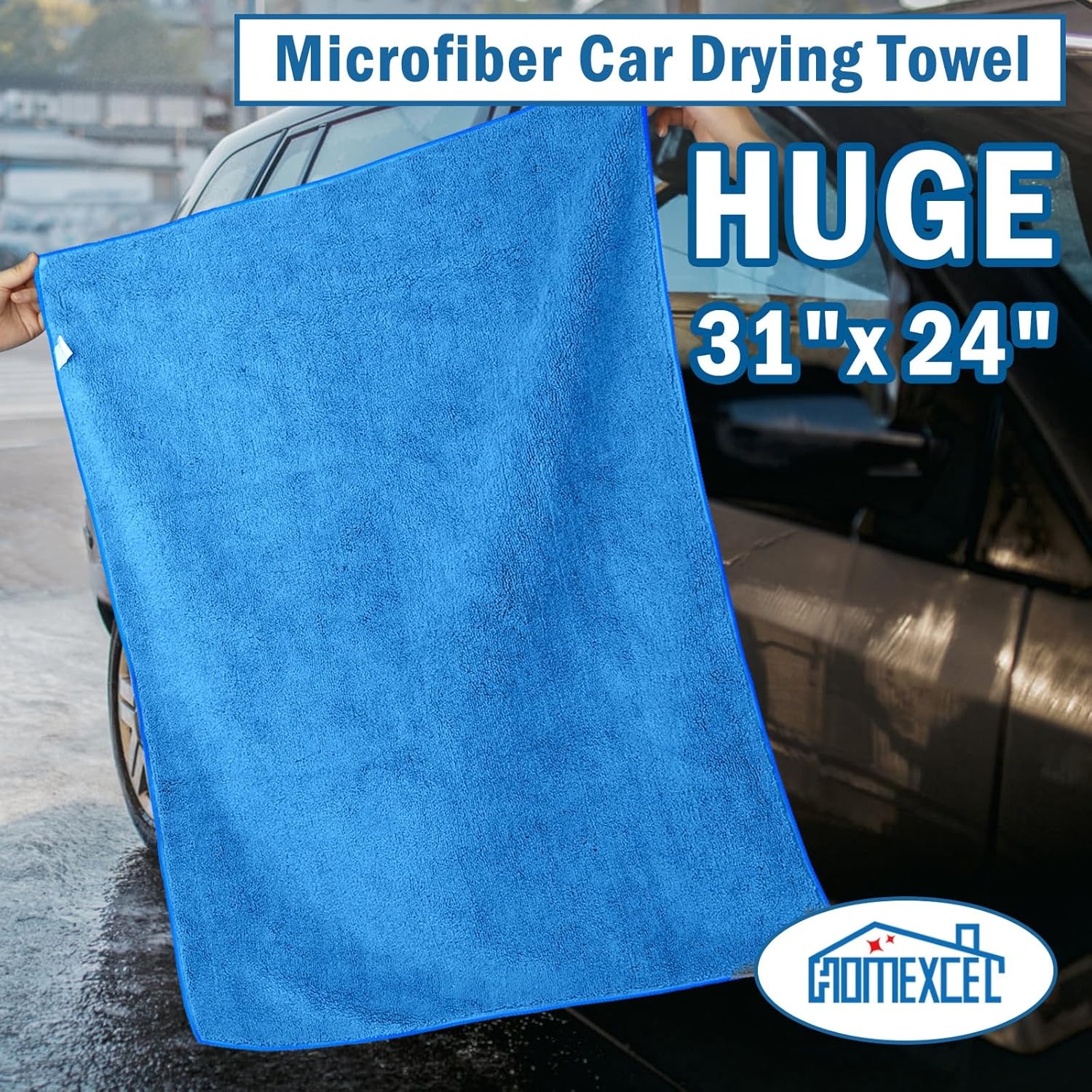 image:imageHOMEXCEL Professional Large Microfiber Car Drying Towels 2 Pack Lint Free Scratch Free Highly Absorbent Drying Towel for Cars SUVs RVs Trucks and Boats31 x 24GreyBlue