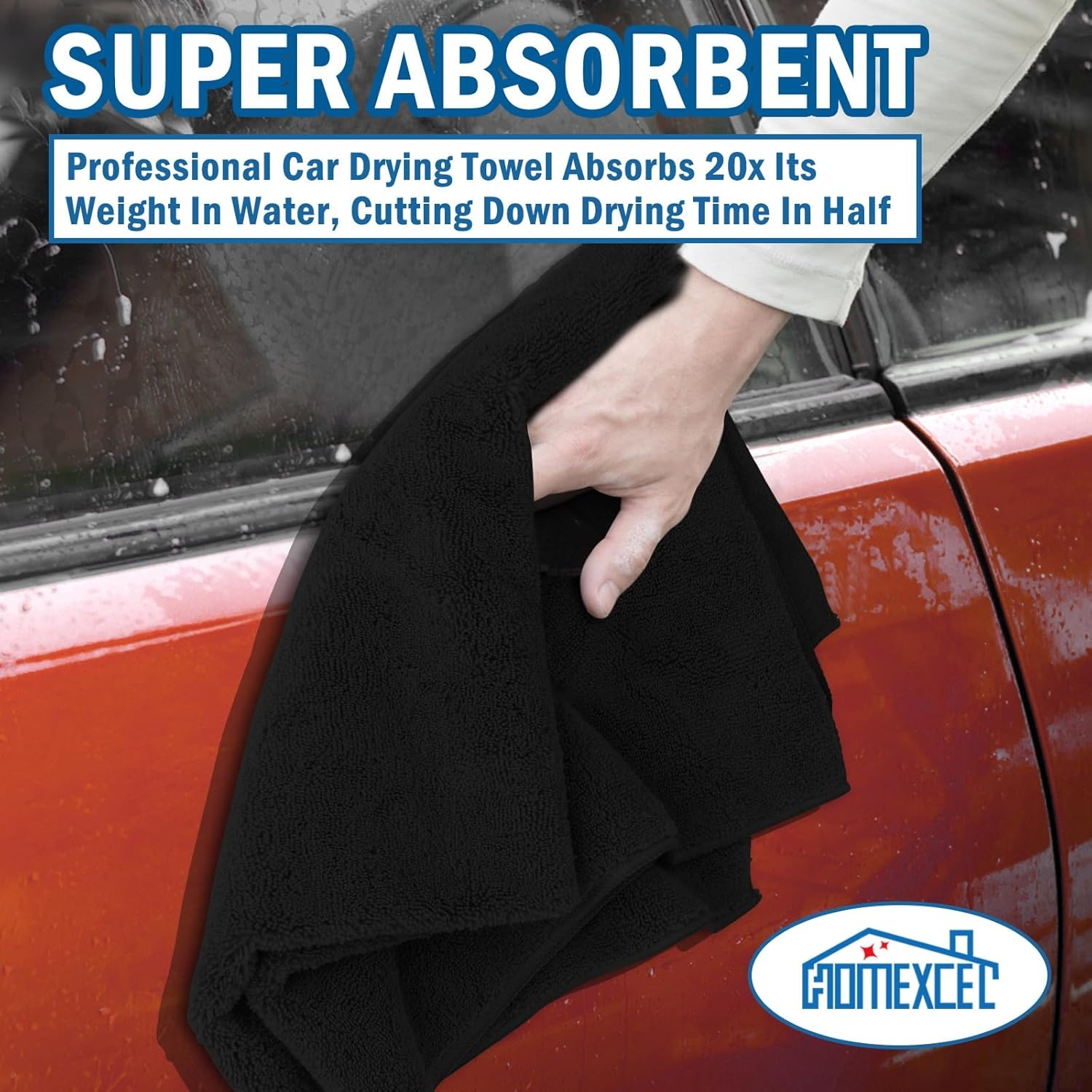 image:imageHOMEXCEL Professional Large Microfiber Car Drying Towels 2 Pack Lint Free Scratch Free Highly Absorbent Drying Towel for Cars SUVs RVs Trucks and Boats31 x 24GreyBlack