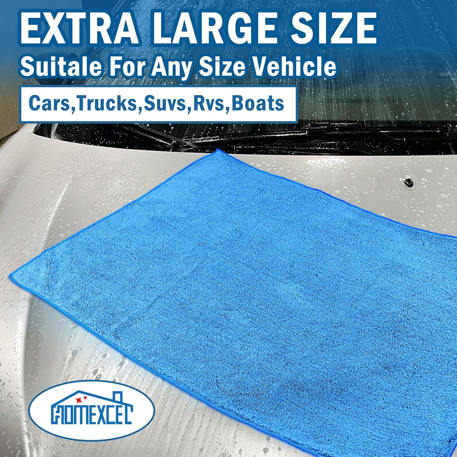 image:imageHOMEXCEL Professional Large Microfiber Car Drying Towels 2 Pack Lint Free Scratch Free Highly Absorbent Drying Towel for Cars SUVs RVs Trucks and Boats31 x 24GreyBlue