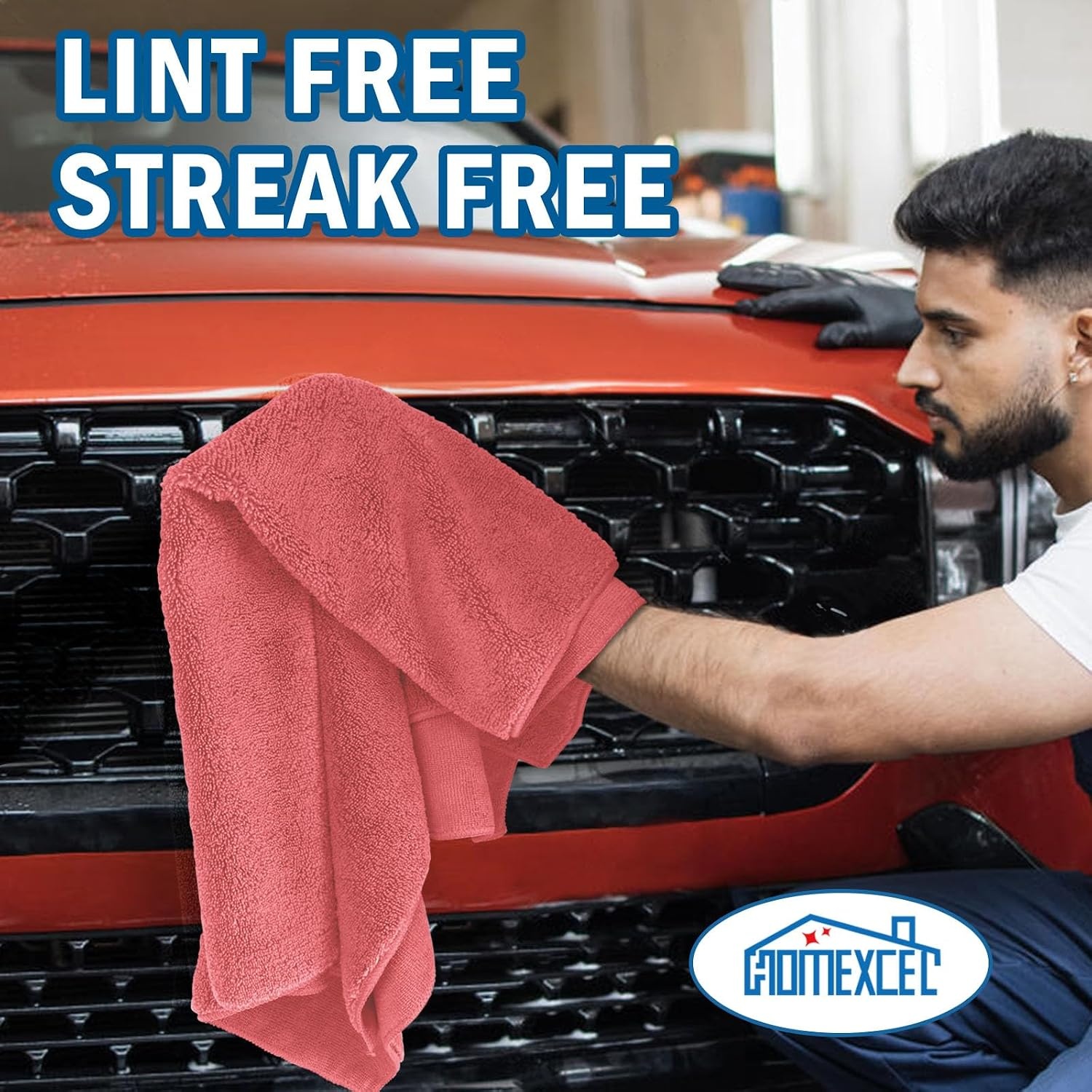 image:imageHOMEXCEL Professional Large Microfiber Car Drying Towels 2 Pack Lint Free Scratch Free Highly Absorbent Drying Towel for Cars SUVs RVs Trucks and Boats31 x 24GreyRed