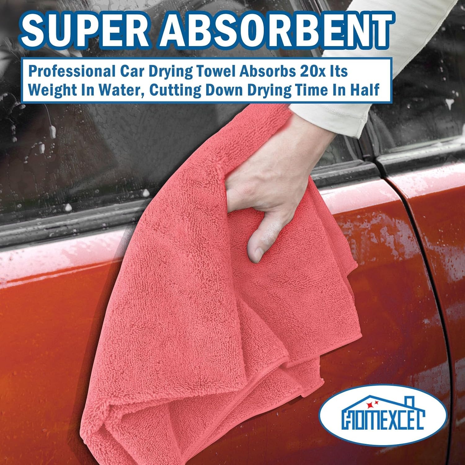 image:imageHOMEXCEL Professional Large Microfiber Car Drying Towels 2 Pack Lint Free Scratch Free Highly Absorbent Drying Towel for Cars SUVs RVs Trucks and Boats31 x 24GreyRed