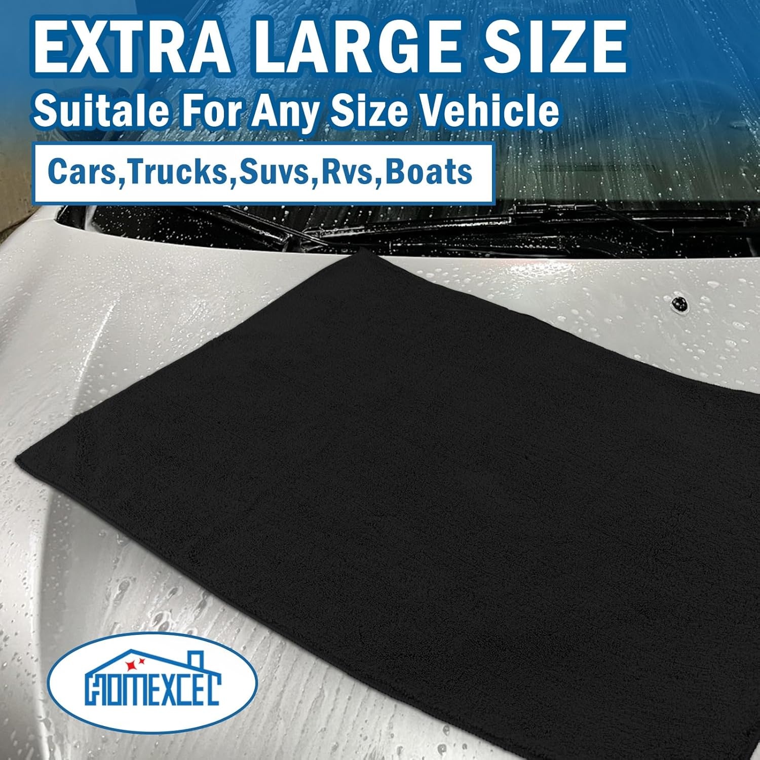 image:imageHOMEXCEL Professional Large Microfiber Car Drying Towels 2 Pack Lint Free Scratch Free Highly Absorbent Drying Towel for Cars SUVs RVs Trucks and Boats31 x 24GreyBlack