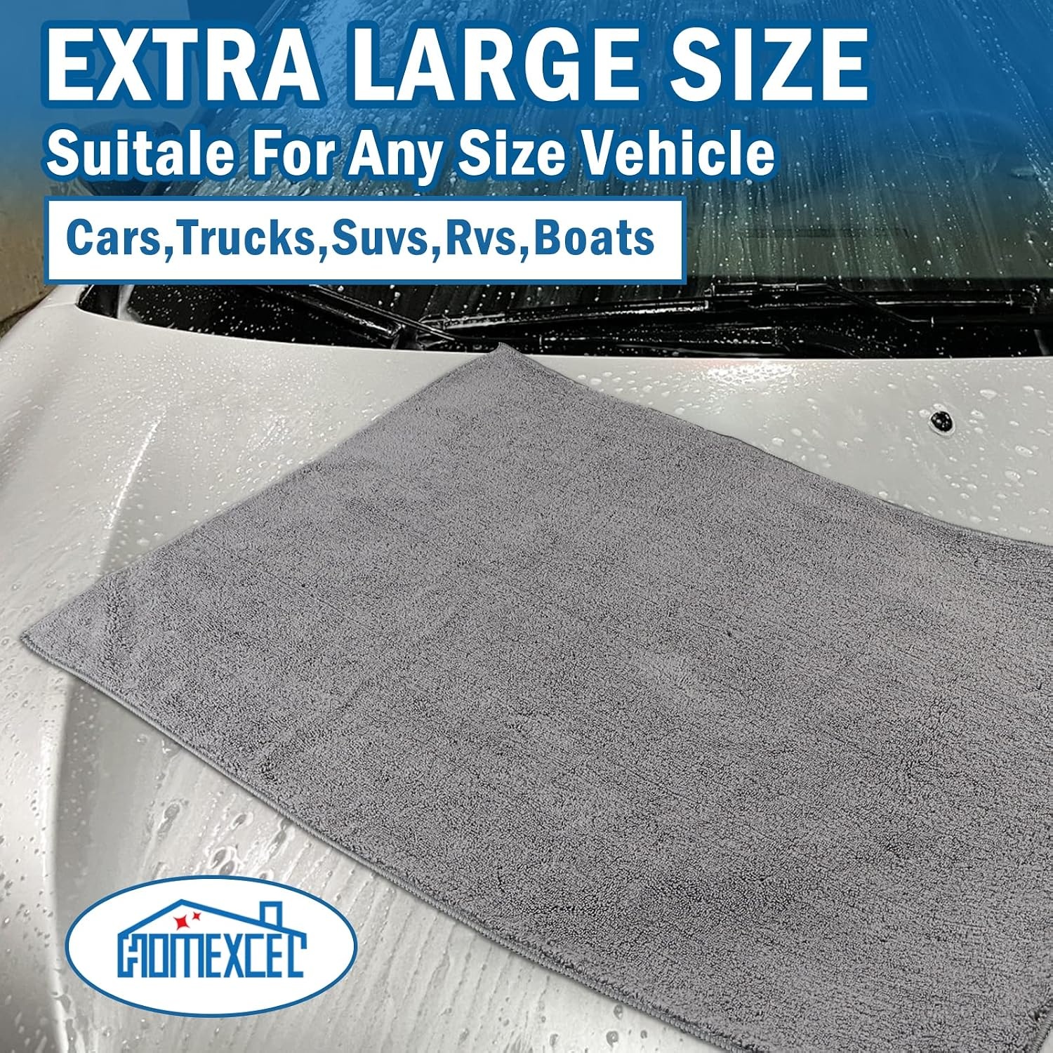 image:imageHOMEXCEL Professional Large Microfiber Car Drying Towels 2 Pack Lint Free Scratch Free Highly Absorbent Drying Towel for Cars SUVs RVs Trucks and Boats31 x 24GreyGrey