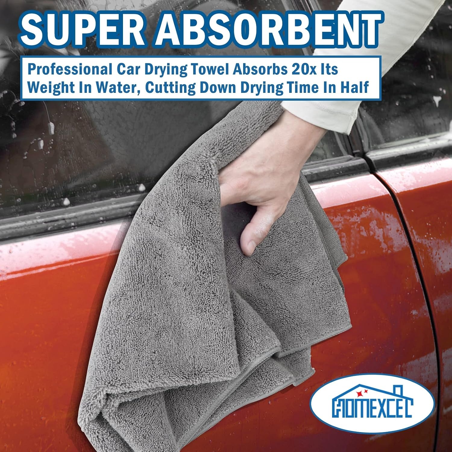 image:imageHOMEXCEL Professional Large Microfiber Car Drying Towels 2 Pack Lint Free Scratch Free Highly Absorbent Drying Towel for Cars SUVs RVs Trucks and Boats31 x 24GreyGrey