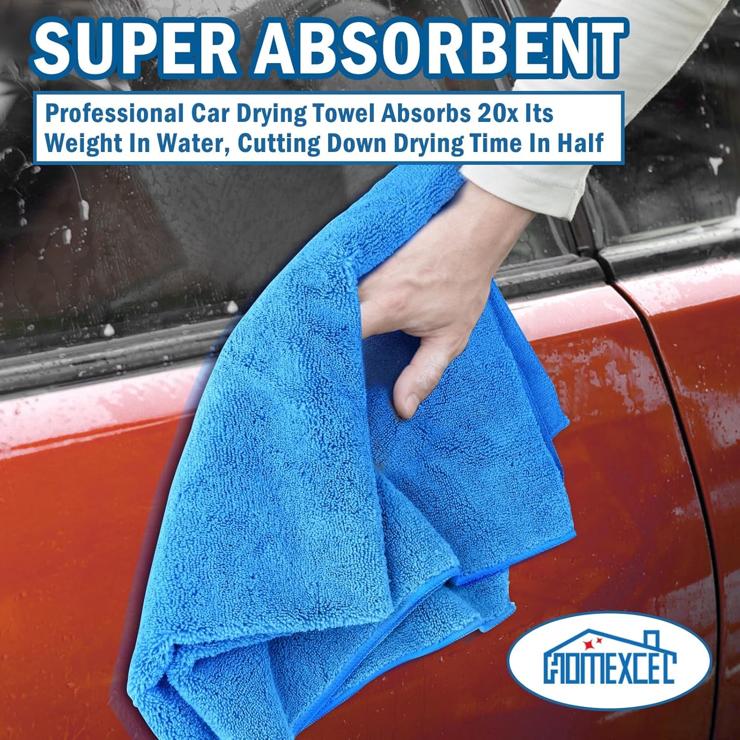 image:imageHOMEXCEL Professional Large Microfiber Car Drying Towels 2 Pack Lint Free Scratch Free Highly Absorbent Drying Towel for Cars SUVs RVs Trucks and Boats31 x 24GreyBlue