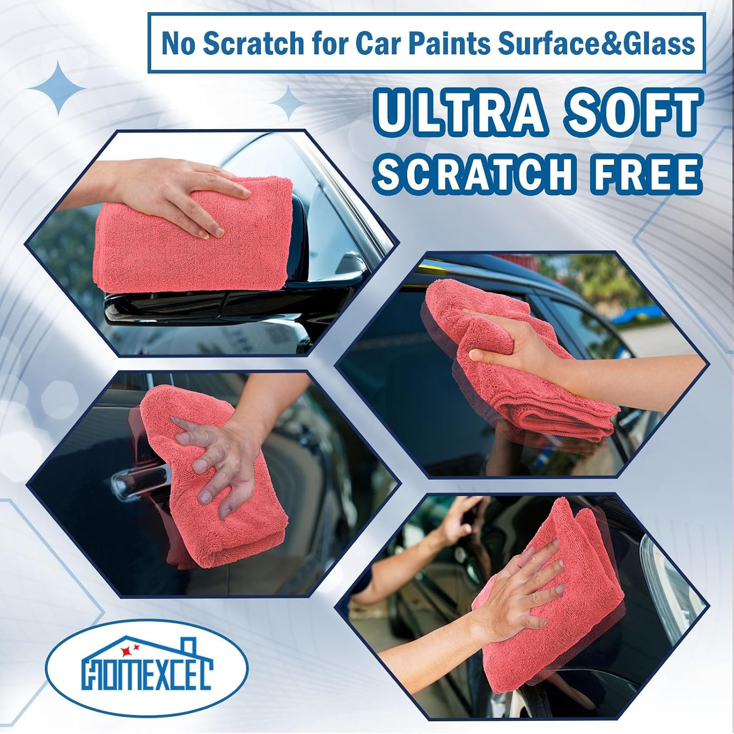 image:imageHOMEXCEL Professional Large Microfiber Car Drying Towels 2 Pack Lint Free Scratch Free Highly Absorbent Drying Towel for Cars SUVs RVs Trucks and Boats31 x 24GreyRed