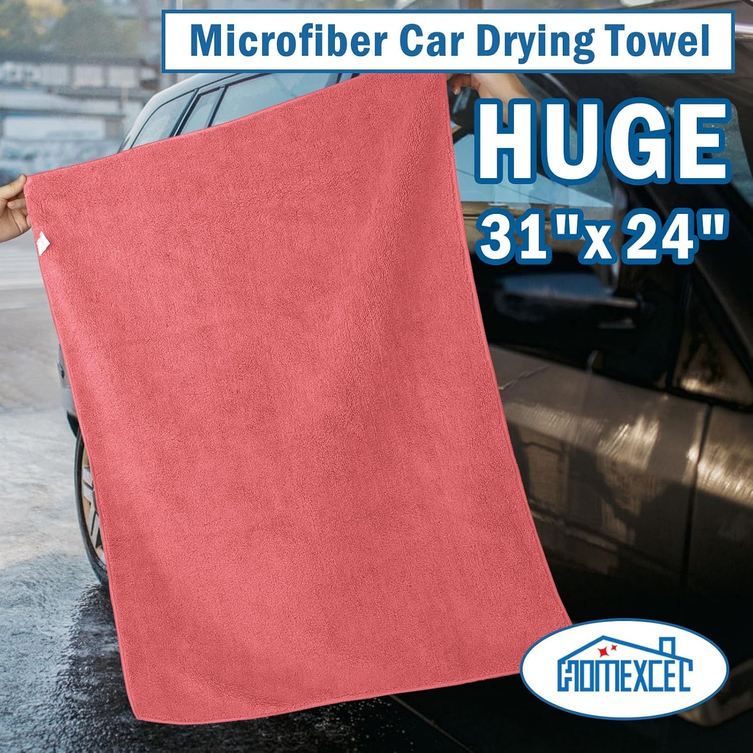 image:imageHOMEXCEL Professional Large Microfiber Car Drying Towels 2 Pack Lint Free Scratch Free Highly Absorbent Drying Towel for Cars SUVs RVs Trucks and Boats31 x 24GreyRed
