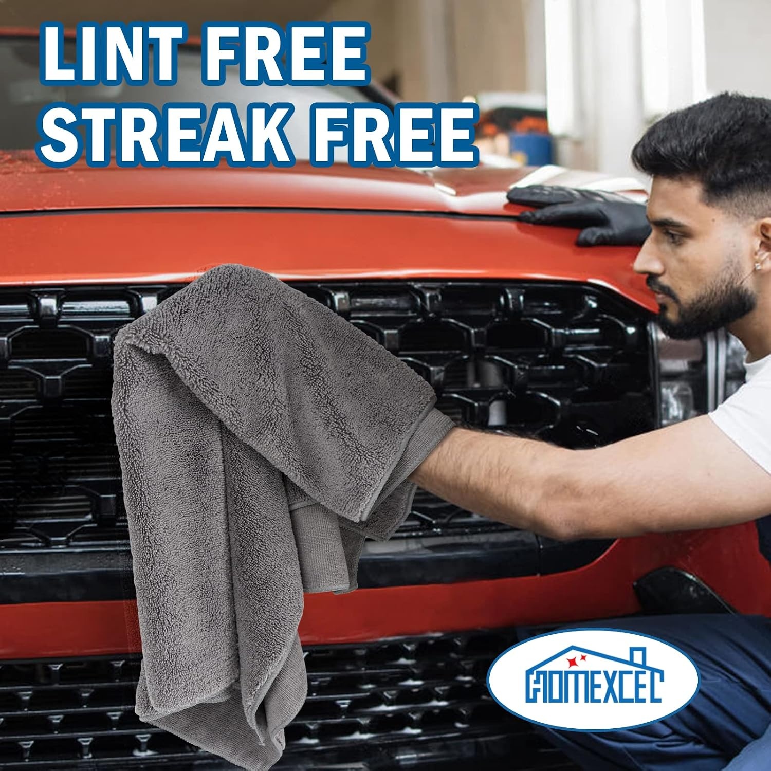 image:imageHOMEXCEL Professional Large Microfiber Car Drying Towels 2 Pack Lint Free Scratch Free Highly Absorbent Drying Towel for Cars SUVs RVs Trucks and Boats31 x 24GreyGrey
