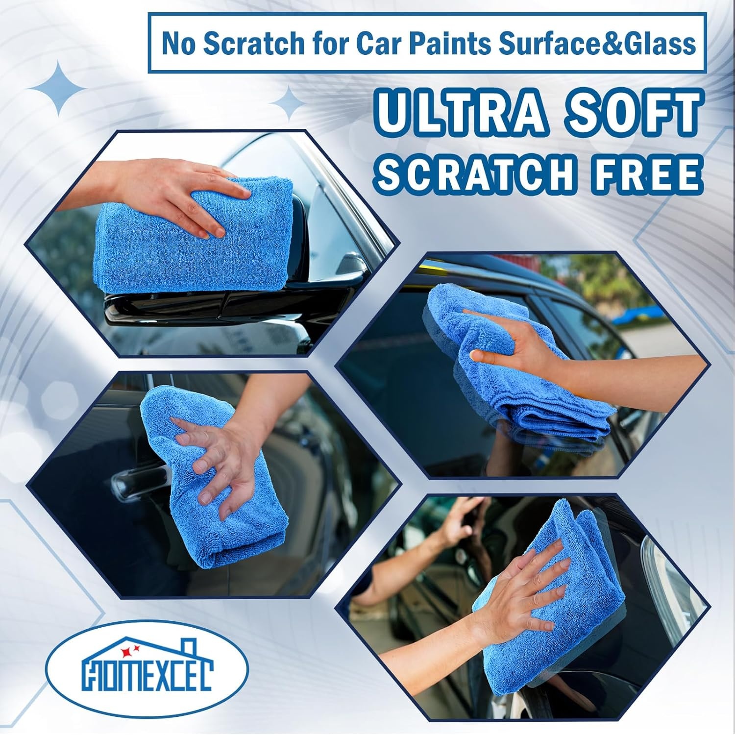 image:imageHOMEXCEL Professional Large Microfiber Car Drying Towels 2 Pack Lint Free Scratch Free Highly Absorbent Drying Towel for Cars SUVs RVs Trucks and Boats31 x 24GreyBlue