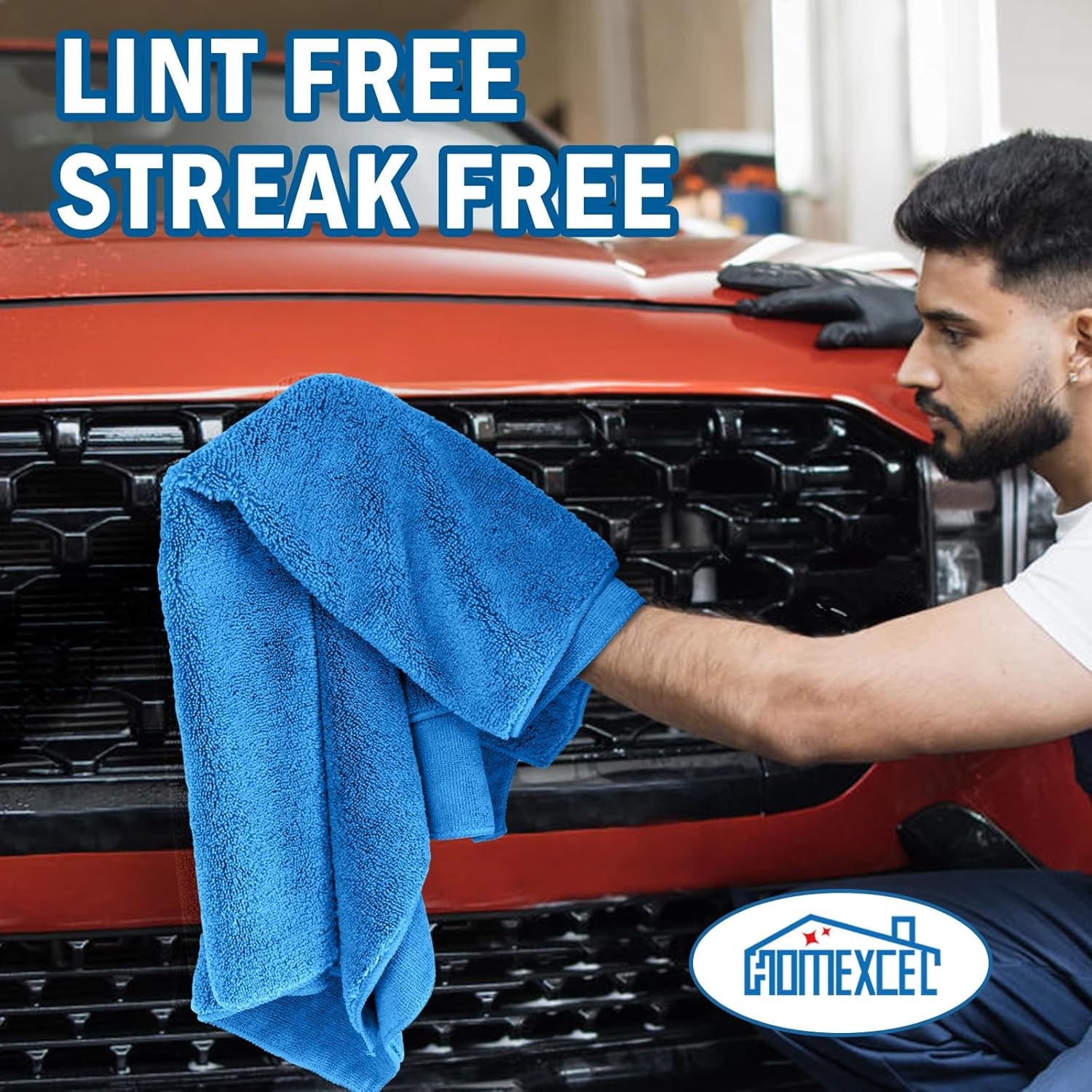 image:imageHOMEXCEL Professional Large Microfiber Car Drying Towels 2 Pack Lint Free Scratch Free Highly Absorbent Drying Towel for Cars SUVs RVs Trucks and Boats31 x 24GreyBlue