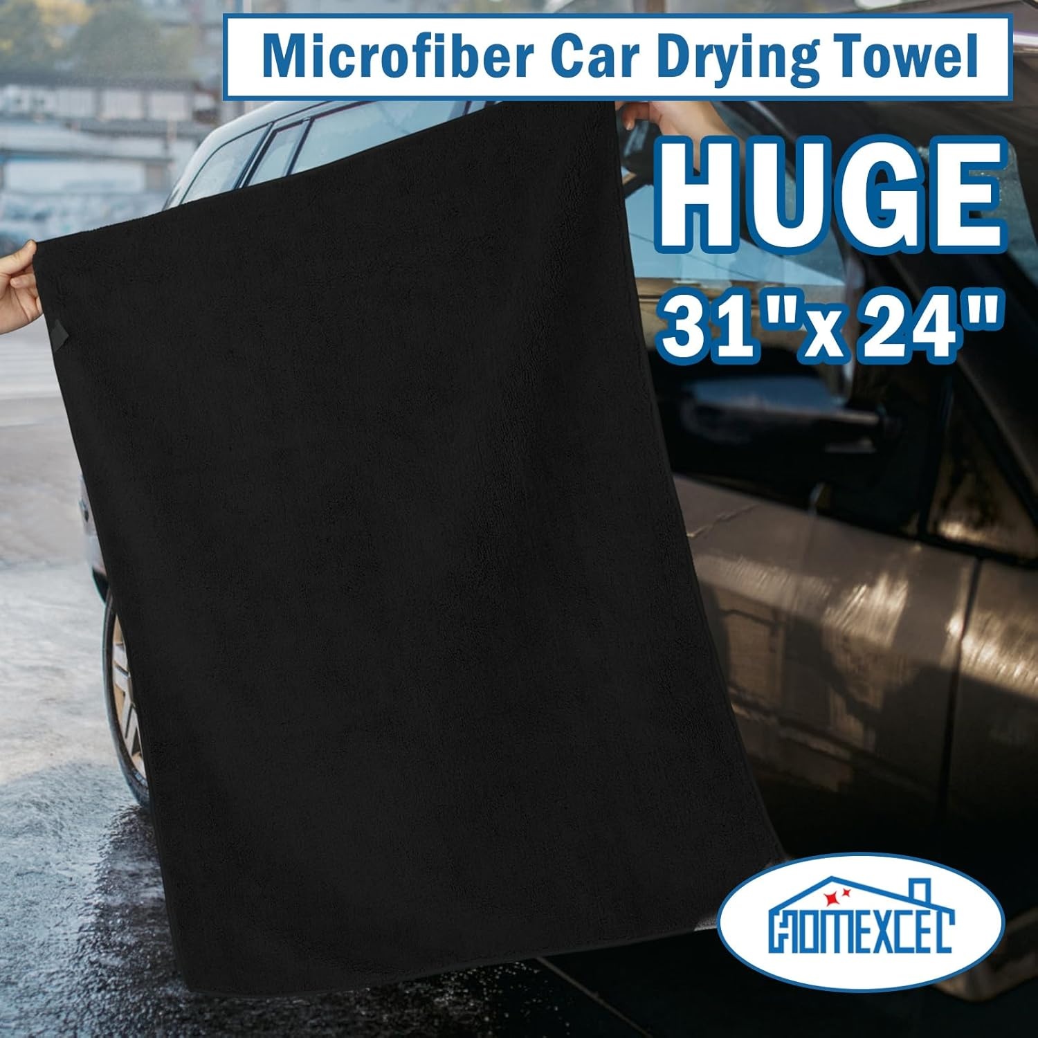 image:imageHOMEXCEL Professional Large Microfiber Car Drying Towels 2 Pack Lint Free Scratch Free Highly Absorbent Drying Towel for Cars SUVs RVs Trucks and Boats31 x 24GreyBlack
