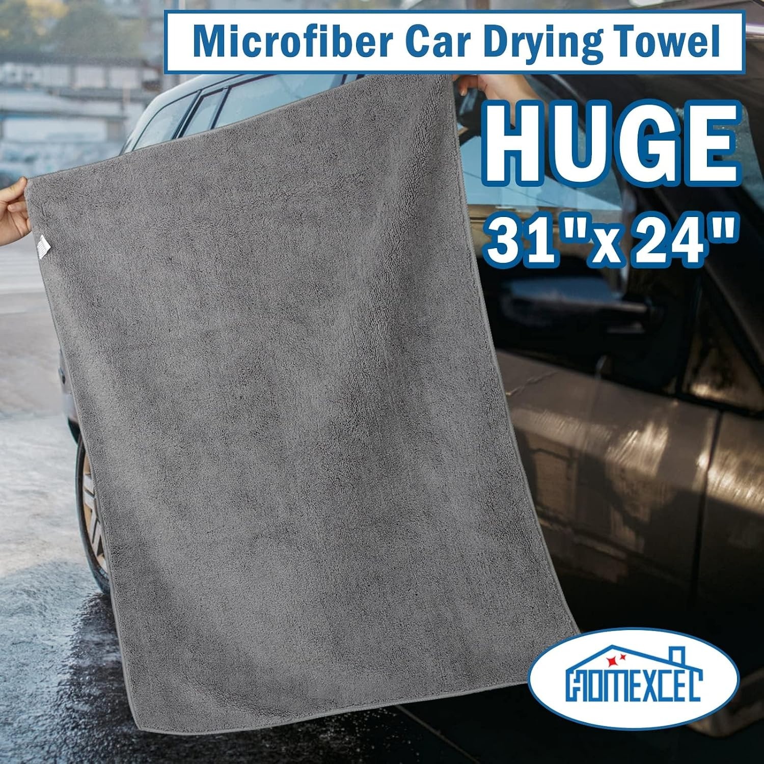 image:imageHOMEXCEL Professional Large Microfiber Car Drying Towels 2 Pack Lint Free Scratch Free Highly Absorbent Drying Towel for Cars SUVs RVs Trucks and Boats31 x 24GreyGrey