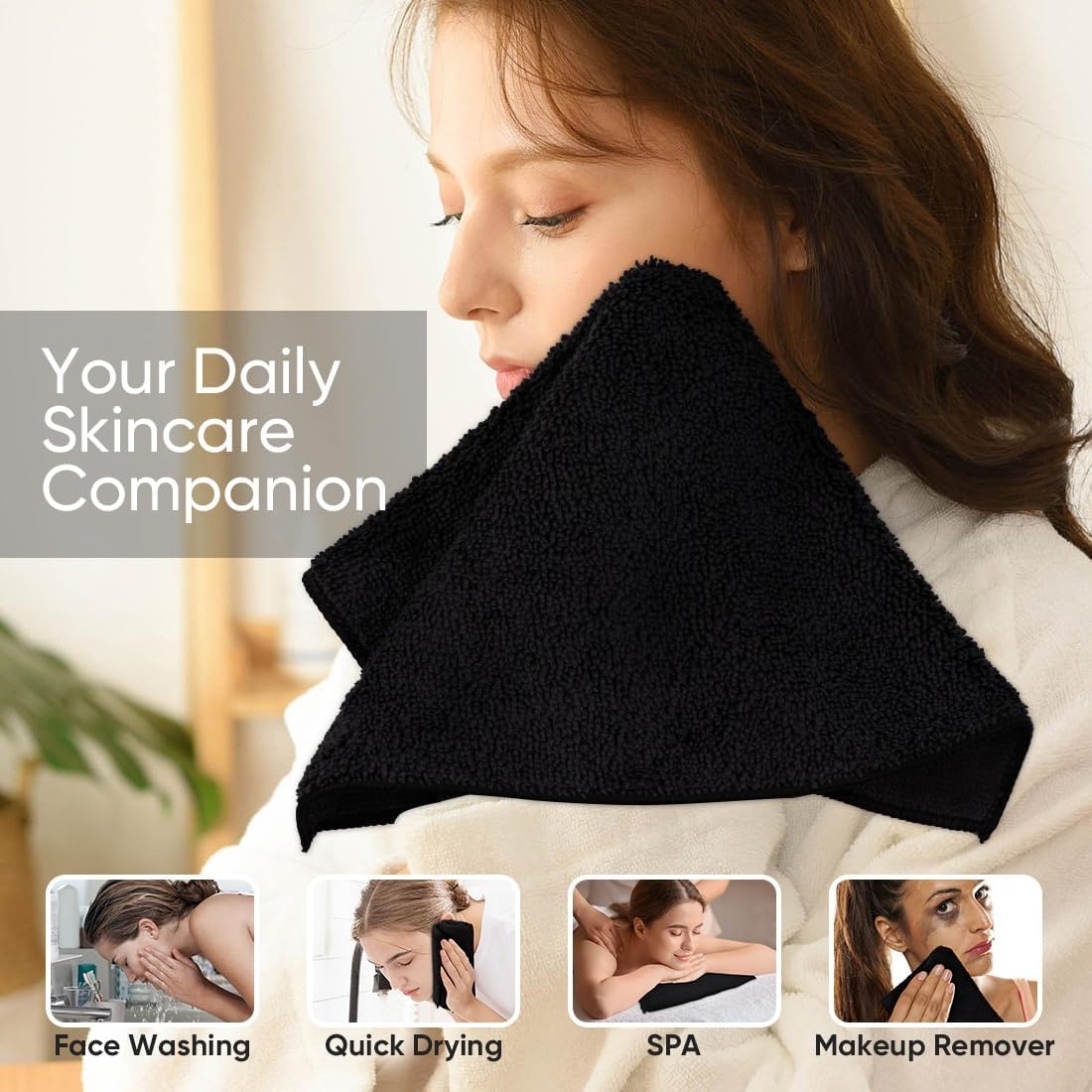 image:imageHOMEXCEL Washcloths 50PK Ultra SoftampHighly Absorbent Face Towels 12X12 inBlack