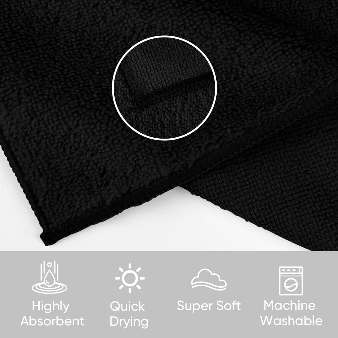 image:imageHOMEXCEL Washcloths 50PK Ultra SoftampHighly Absorbent Face Towels 12X12 inBlack