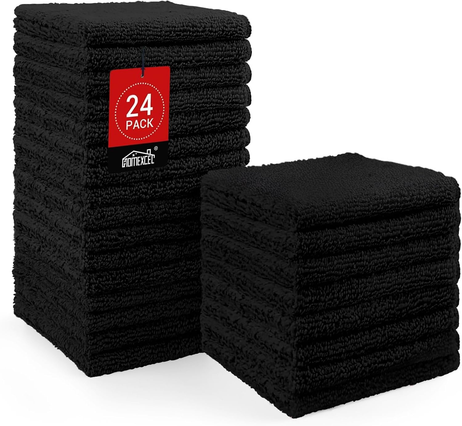 image:imageHOMEXCEL Washcloths 50PK Ultra SoftampHighly Absorbent Face Towels 12X12 inBlack