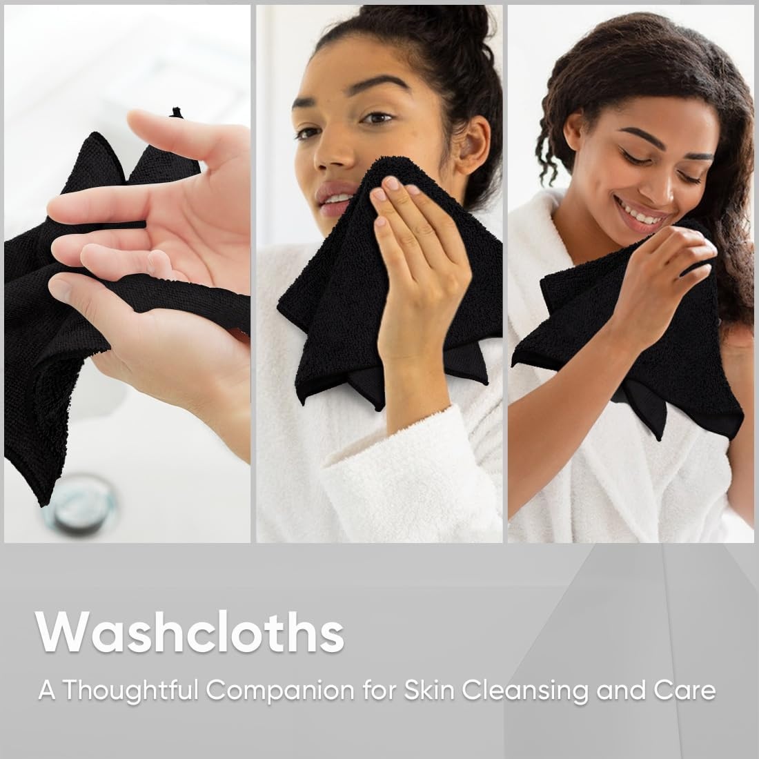 image:imageHOMEXCEL Washcloths 50PK Ultra SoftampHighly Absorbent Face Towels 12X12 inBlack