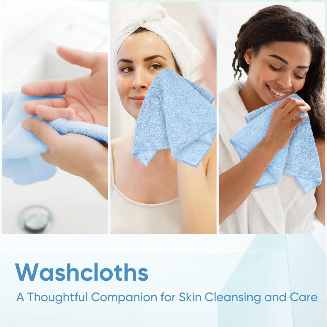 image:imageHOMEXCEL Washcloths 50PK Ultra SoftampHighly Absorbent Face Towels 12X12 inBlue