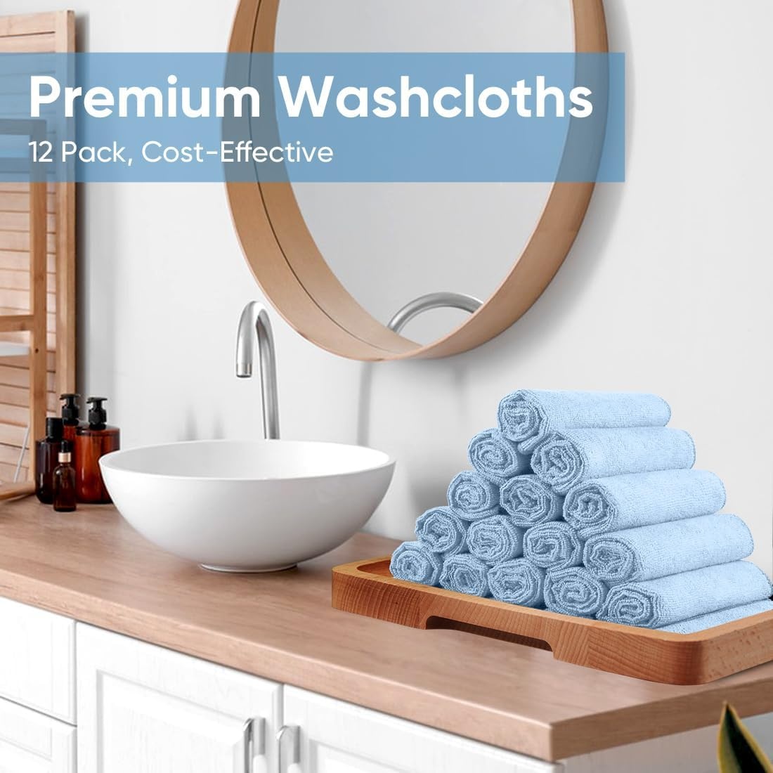image:imageHOMEXCEL Washcloths 50PK Ultra SoftampHighly Absorbent Face Towels 12X12 inBlue